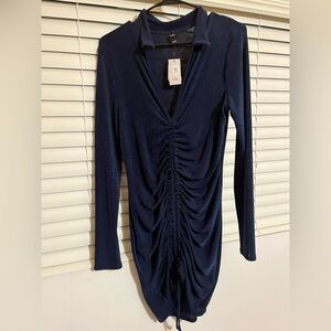 River island navy blue sparkle long sleeve cinch dress- size 10 US